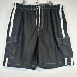 Croft & Barrow Mens Cargo Swim Trunks Black White XXL‎